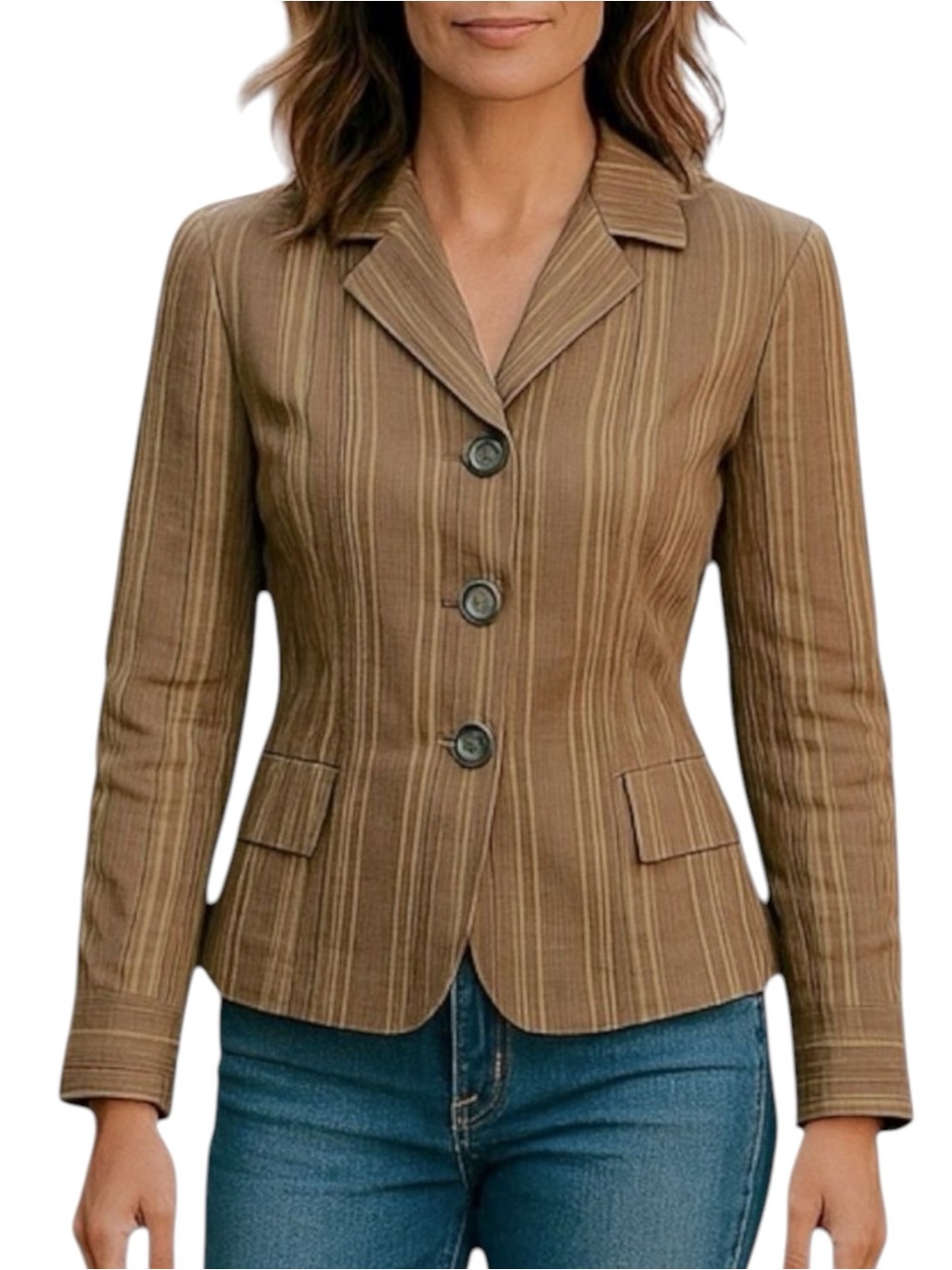 J Jill Tan Cream Gray Striped Bohemian Cottage Blazer Jacket NWOT Size 10